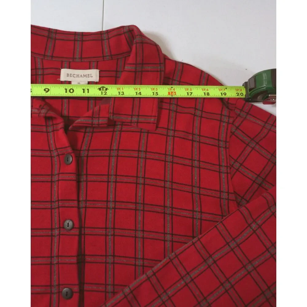 Vintage Bechamel Red Plaid Cotton Button Front Jacket Shacket XL Cottagecore